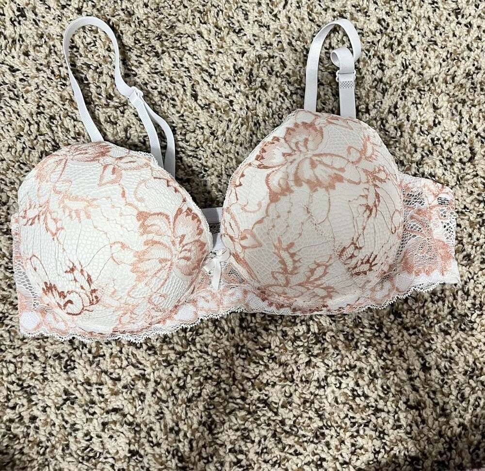 Prima Valentina Push-Up Bra Size 36B White Pink Lace